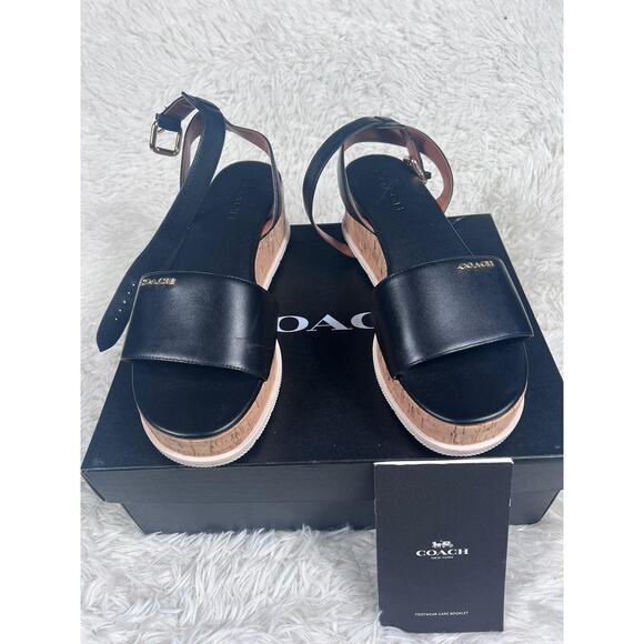 Coach Shoes Womens Size 10 Black Talulah Leather Sandal Platform Wedge C3063 - Picture 1 of 15